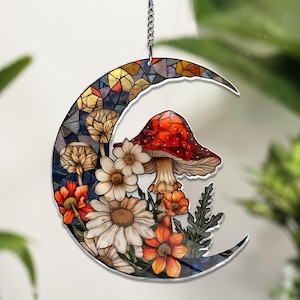 Efeito de vitral de cogumelo Arte ACRÍLICO Suncatcher Acrílico Janela Pendurada cogumelo flor Parede Janela Pendurada Arte Decoração Acrílico Suncatcher