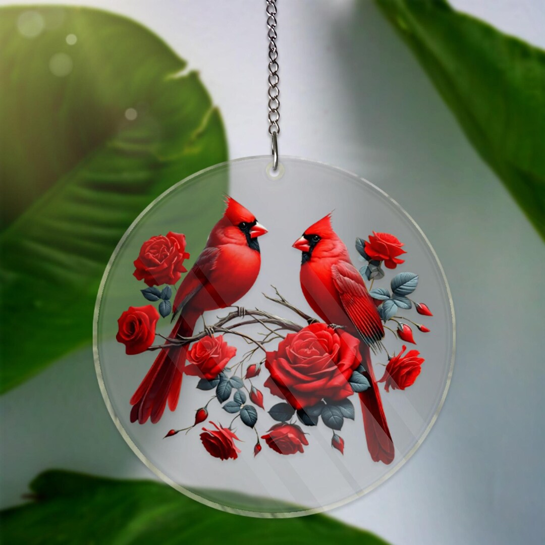 Cardinal Couple ACRYLIC Window Hanging Decor Bird Glass Art Effect ...