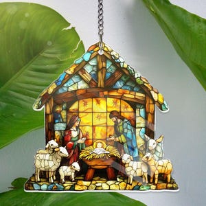 Nativity catholic suncatcher Ornament Nativity Religious ACRYLIC Window Hanging, Christmas Hanging Art Decor, Christian Jesus Suncatcher