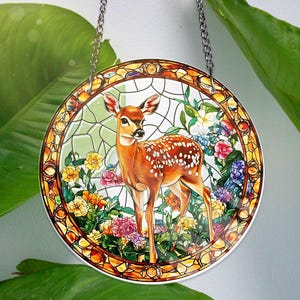ACRYLIC Forest Deer Flower Window Hanging Decor, Deer Hunting Lover Gift, Nature Animal Window Decor, Forest Animal Lover, NOT GLASS