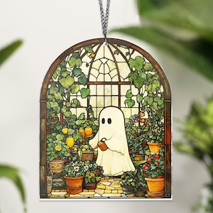 ACRYLIC Cute Ghost Greenhouse, Halloween Ghost Acrylic Window Hangings, Plant Lovers Gift, Home Decor, Gift For Mom NOT GLASS