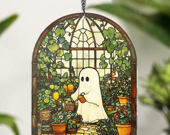 ACRYLIC Cute Ghost Greenhouse, Halloween Ghost Acrylic Window Hangings, Plant Lovers Gift, Home Decor, Gift For Mom NOT GLASS
