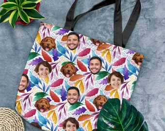 Customized Colorful Leaves art Tote Bag, Hawaiian Tropical Flowers Beach Tote Bag, Designs School Tote Bag Gifts