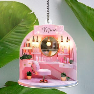 Personalisierte rosa Make-up ACRYL Fenster hängen Dekor, Make-up Weihnachten Ornament, Teen Girl Ornament, Künstler Weihnachten Ornament Dekor Geschenk