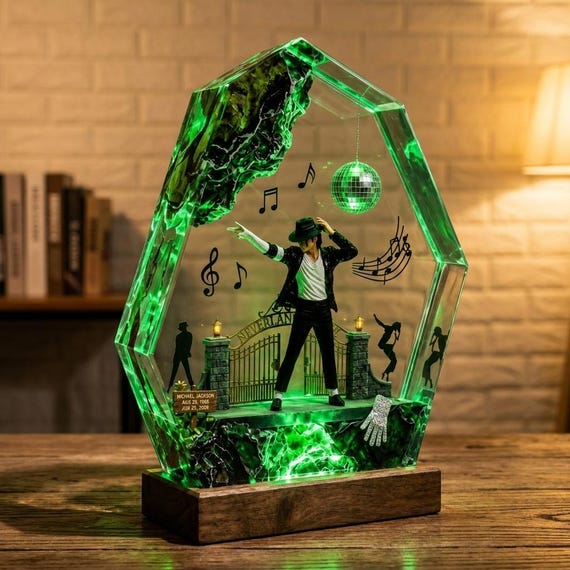 King of Pop Resin Lamp, MJ Moonwalk Epoxy Night Light, Michael