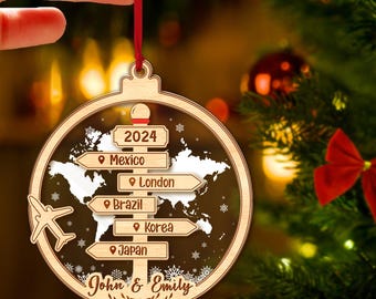 Personalized Travel Adventure Ornament, Custom Traveling Destination Ornament,Travel Gift, Christmas Gift,Gift for Travelers,Gift For Couple