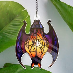 Halloween Gothic Bat ACRYLIC Window Hanging Decor Faux Stained Glass Suncatcher Bat Halloween Decor Bat Ornament Gothic Room Aesthetic