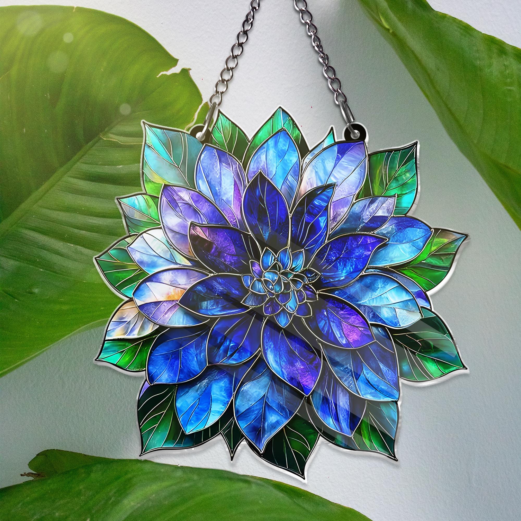 Zollanvari 花柄グラデーション　198×143ｃｍ（カシュクリ） Blue Dahlia ACRYLIC Window Hanging Decor - Acrylic Flower Faux