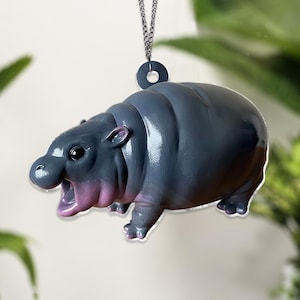 Moo Deng Acrylic Window Hanging Ornaments, Cute Moo Deng 3D Hippo Ornaments, Hippo Christmas Ornaments, Moo Deng Hippos, Xmas Decor