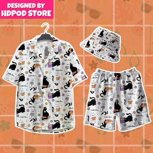 Black Cat and Book Hawaiian Shirt Custom Text Shirt Black Cat Lover Button Shirt Funny Cat Shirt Gifts