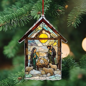 Nativity catholic suncatcher Ornament Nativity Religious ACRYLIC Window Hanging, Christmas Hanging Art Decor, Christian Jesus Suncatcher