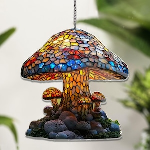 Efeito de vitral de cogumelo Arte ACRÍLICO Acrílico para pendurar janela Cogumelo para pendurar janela de parede Arte para decoração ACRÍLICO Presentes