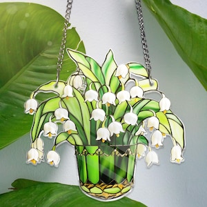 Lily of valley ACRYLIC Window hanging Decor, Flowers Art Decoration Lily of valley Home decor housewarming gift, Lily Flower Decor NOT GLASS