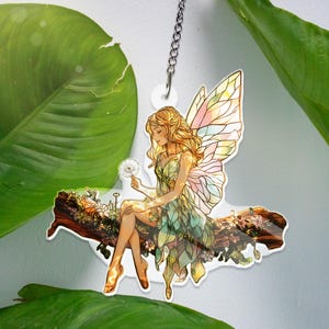 Fee ACRYL Fenster hängen Dekor Faux Glasmalerei Stil Suncatcher Wunderliche Wald Fee Dekor Fantasy Kunst für Fee Liebhaber Dekor