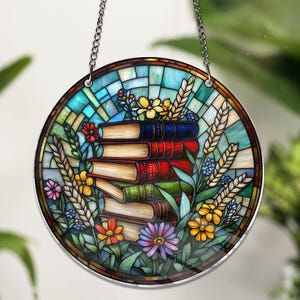 Flower Book ACRYLIC Window Hanging Decor, Book Lover Gift, Book Club Gift, Book Lover, Book Reader Gifts, Book Club Ornament
