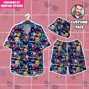 Custom Face Birthday Tropical Hawaii Shirt, Personalized Hawaiian Shirt with Face Name, Custom Photo Hawaiian Shirt, Hawaii Birthday Shirt