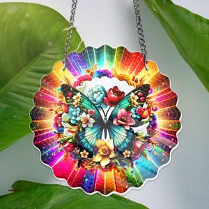 Colorful Flower Butterfly ACRYLIC Window Hanging, Butterfly Flower Acrylic Ornament, Butterfly Garden Decor, Butterfly Decor, NOT GLASS