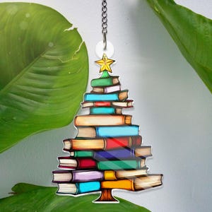 Christmas Book Tree Suncatcher Ornament ACRYLIC, Book Gift, Book Lover Gift, Book Ornament, Book Gift, Book Lover Gift, Librarian Gifts