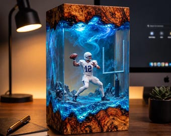 Football Resin Lamp, Epoxy Wood Quarterback Night Light, American Football Desk Decor, Sports Gift for Him, Coach Player Gift