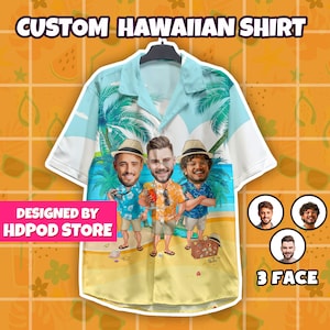 Aangepaste gezicht Hawaiiaans strand vrijgezellenfeest shirt, huisdier aangepaste shirt, aangepaste gezicht shirt, mannen Hawaiiaanse shirt, gepersonaliseerde shirt geschenken