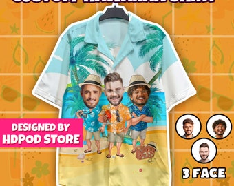 Custom Face hawaiian Beach Bachelor Party Shirt, Pet Custom Shirt, Custom Face Shirt, Men Hawaiian Shirt, Personalized Shirt Gifts