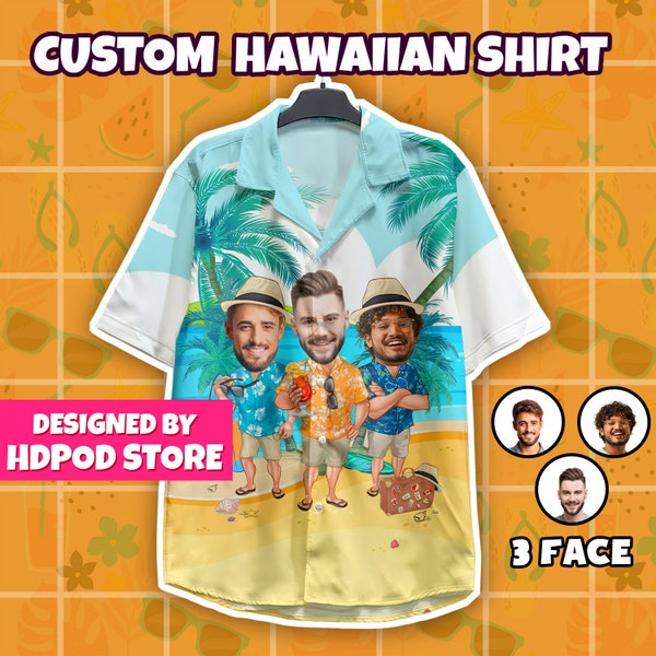 Chemise hawaïenne personnalisée visage plage, chemise personnalisée animal de compagnie, chemise visage personnalisée, chemise hawaïenne homme, cadeaux chemise personnalisée
