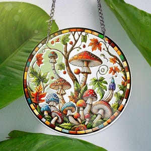 Cogumelo acrílico acrílico janela pendurado cogumelo parede janela pendurado arte decoração acrílico presentes amante de cogumelos não vidro