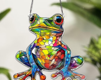 Colorful Frog ACRYLIC Window Hanging Decor, Cute Frog Stained Glass Effect ACRYLIC, Frog Window Hanging Wall decor Home Decoration Gift