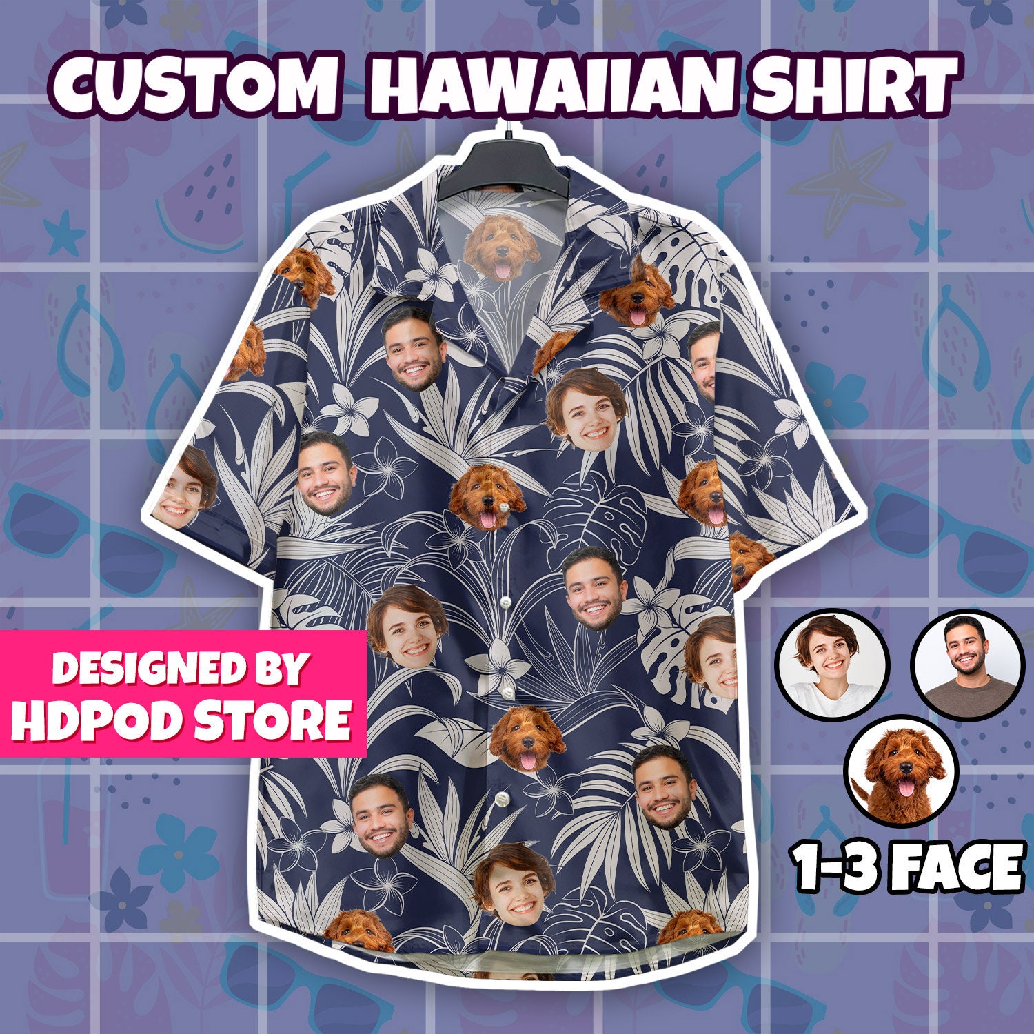 Discover Personalisiertes Familien-Gesicht- Bild Lieben Lustig Grafik Hawaiian Shirt