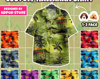 Custom Face Hawaiian Beach Leaves Shirts, Colorful Custom Button Shirt, Custom Party Summer Holiday Shirt Best Gifts Holiday