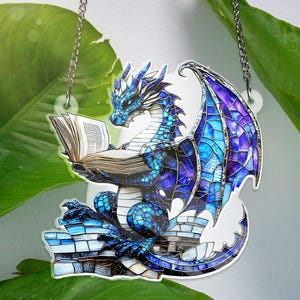 Book Dragon Suncatcher ACRYLIC Window Hanging Ornament, Fantasy Dragon Window Hanging, Dragon Art Decoration, Bookish Home Decor, Book lover