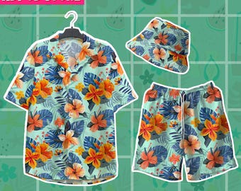 Set Camicia Hawaiana E Pantaloncini Uomo - Outfit Estivo Tropicale 2 Pezzi Per Spiaggia E Feste