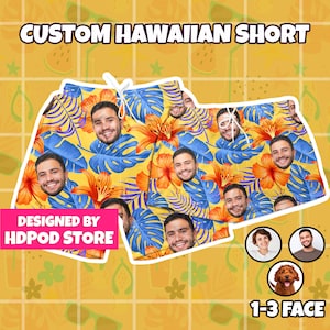 Custom Face Hawaiian Beach Shorts, Custom Swim Trunks, Custom Pet Shorts,  Personalized Shorts Gift