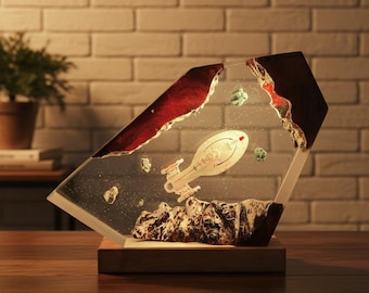 Handmade Resin Lamp Sci-Fi Spaceship Night Light, Galaxy Epoxy Lamp, Unique Desk Lamp, Space Decor, LED Resin Art Lamp, Gift for Him