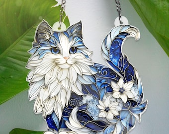 Blauwe kat ACRYL raam hangend decorornament, schattige blauwe kat acryl raam hangend, schattige kat raamdecoratie, boekenliefhebber cadeau, kattenliefhebber cadeau