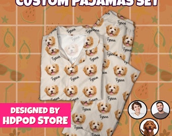 Custom Photo Cat Dog Pet Pajamas, Custom Face Women Men Pajamas, Funny Pajama Set, Long Sleeve Pajama Gifts