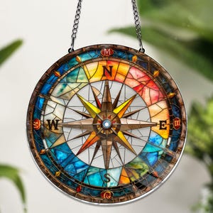 Nautical Compass ACRYLIC Window Hanging Decor, Nautical Compass Home Decor, New Home Gifts, ACRYLIC Decor Home, Gift For Him