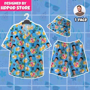 Custom Hawaiian Shirt with Face Name And Age Shirt, Family Matching Shirt, Men Women Face Shirt, Hawaiian Gifts, Custom Face Shirt