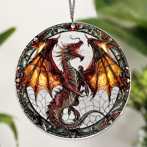 Red Dragon ACRYLIC Window Hanging, Halloween Gift Decor, Kid Room Decor, Window Wall Animal Ornament, Dragon Inspired Art, Dragon Ornament