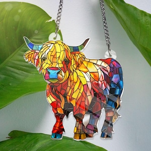 Cute Highland cow Window Hanging, Highland Cow ACRYLIC Window Hanging Art Decoration, Cowgirl Ornament, Gift for her, Home decoration