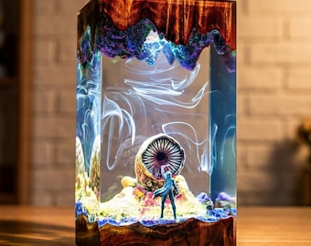 Handmade Fantasy Wood Resin Lamp, Magical Gateway LED Light, Resin Artwork Decor, Adventure Scene Lamp, Gaming Room Decoration, Fantasy Gift