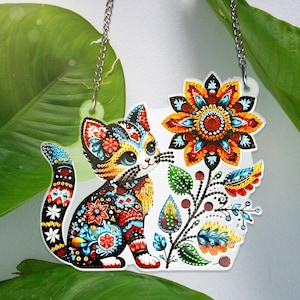 Katze und Dlower ACRYLIC, Blumen-Fenster-Dekor, Blumenliebhaber Geschenk Katze Acryl-Fenster hängen Katzenliebhaber Geschenk, Home Decor Geschenk