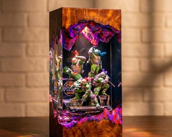 Hero Turtle Resin Lamp, Handmade Epoxy LED Night Light, Sewer Warrior Collectible, Fantasy Desk Decor, Gamer Room Gift