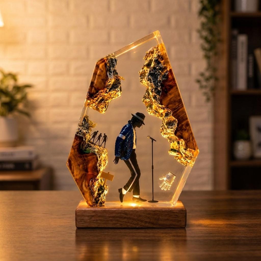King of Pop Resin Lamp, MJ Moonwalk Epoxy Night Light, Michael