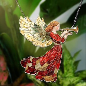 Christmas Angel Suncatcher ACRYLIC Window Hanging Ornament, Whimsical Angel With Trumpet Suncatcher, Perfect for Holiday Decor, Home Decor
