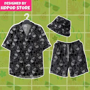 Skull Hawaiian Shirts for Men Women Kid Youth, Black Skull Hawaiian Shirt Aloha Summer Beach Shirt Short Sleeve Button Down