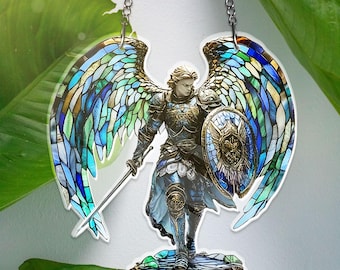 ACRYLIC Angelic Warrior Michael-Inspired Window Hanging, Window Hanging Decor, home Decor, Acrylic NOT GLASS