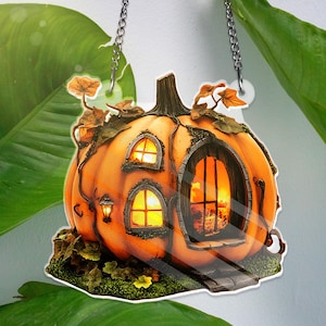 Pumpkin House ACRYLIC Window Hanging Fall Acrylic Suncatcher Halloween Cottagecore Decor Cozy Autumn Pumpkin Home Ornament Fairy Garden Art