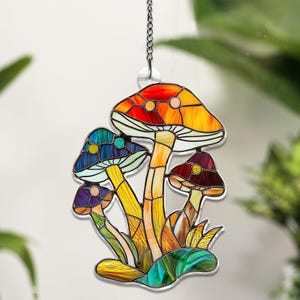 Efeito de vitral de cogumelo Arte ACRÍLICO Suncatcher ACRÍLICO Janela Pendurada Fly cogumelo Parede Janela Pendurada Arte Decoração Acrílico Suncatcher