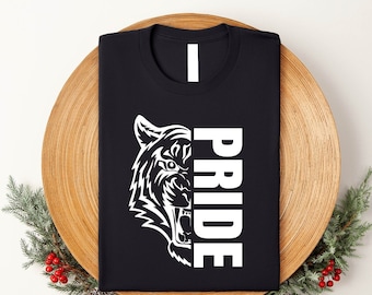 Camiseta PRIDE, Camiseta Mascote Tigre, Camiseta Mascote de Equipe, Camiseta Mascote do Ensino Médio, Camiseta Espírito Escolar, Camiseta Dia de Jogo, Camiseta de Futebol Tigre
